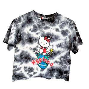 Hypland Womens Black White T Shirt Small Tie Dye Short Sleeve Kawaii Hello Kitty